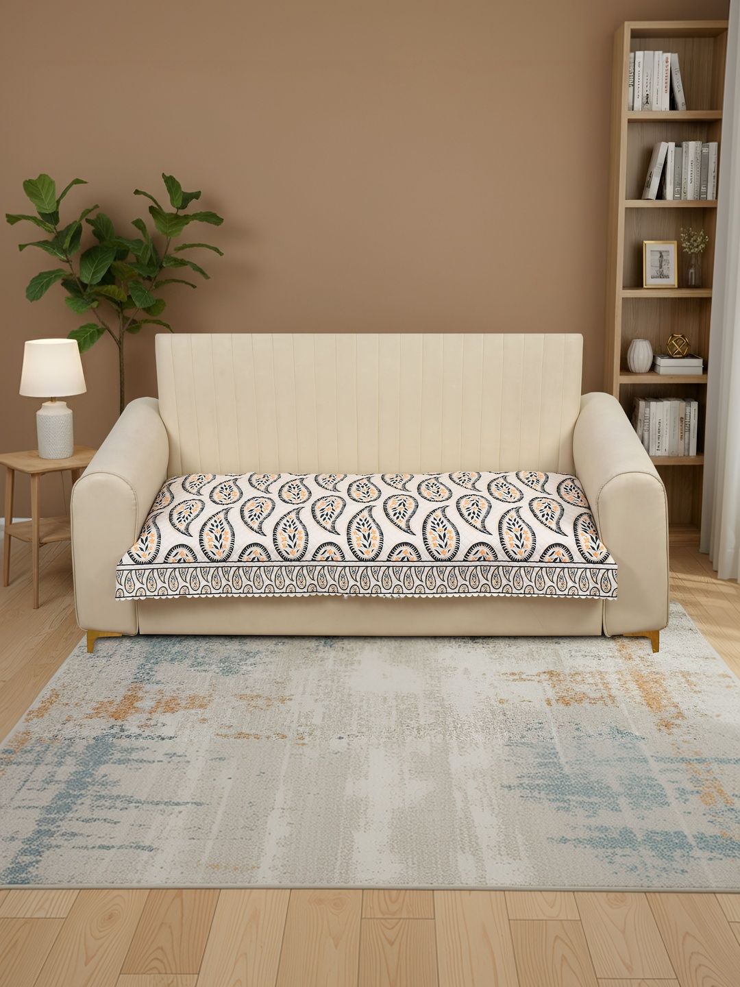 DFH Multicoloured & Cream-Coloured Printed 1 Piece Sofa Cover Without Arms-picture-58