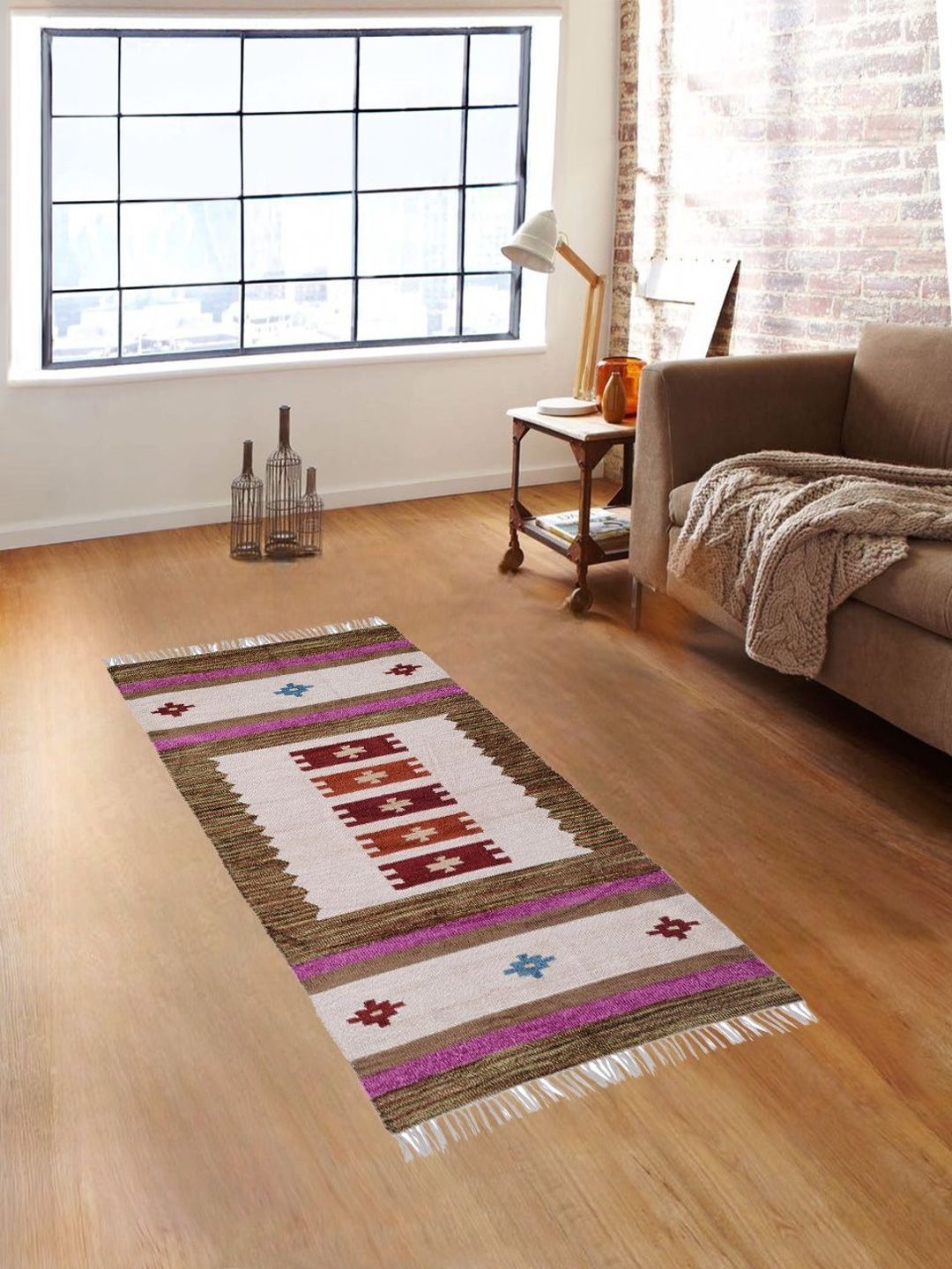 Aura Brown & White Ethnic Motifs Printed Bed Runner