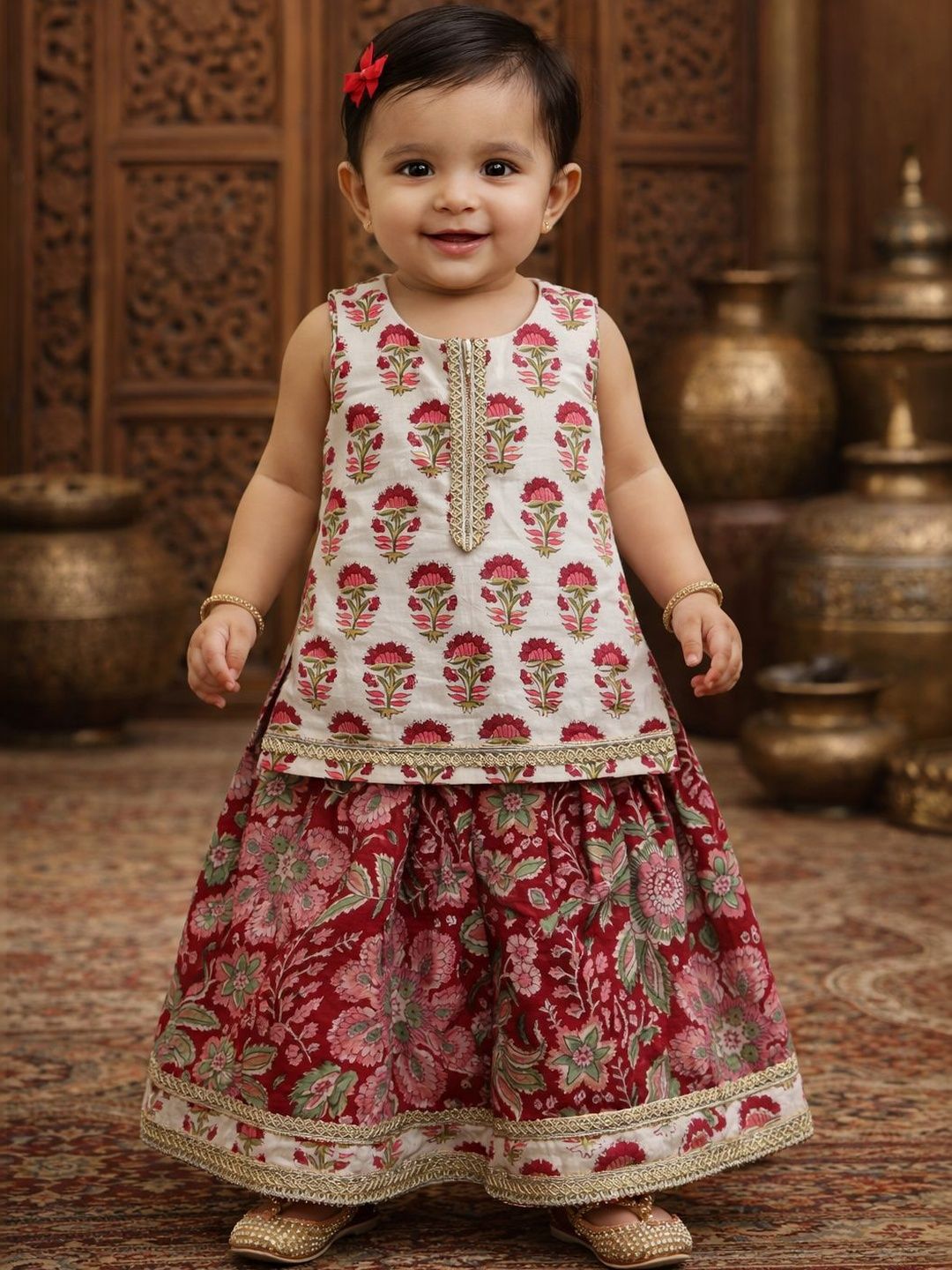 pspeaches Girls Printed Block Print Ready to Wear Lehenga &-picture-24