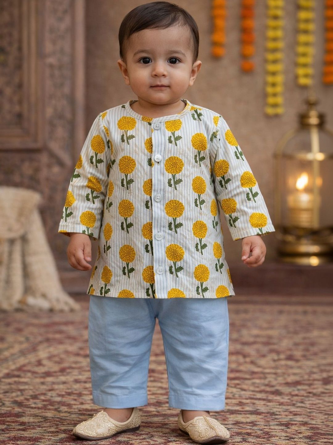 pspeaches Boys Floral Printed Regular Pure Cotton Kurta with Trousers-picture-56