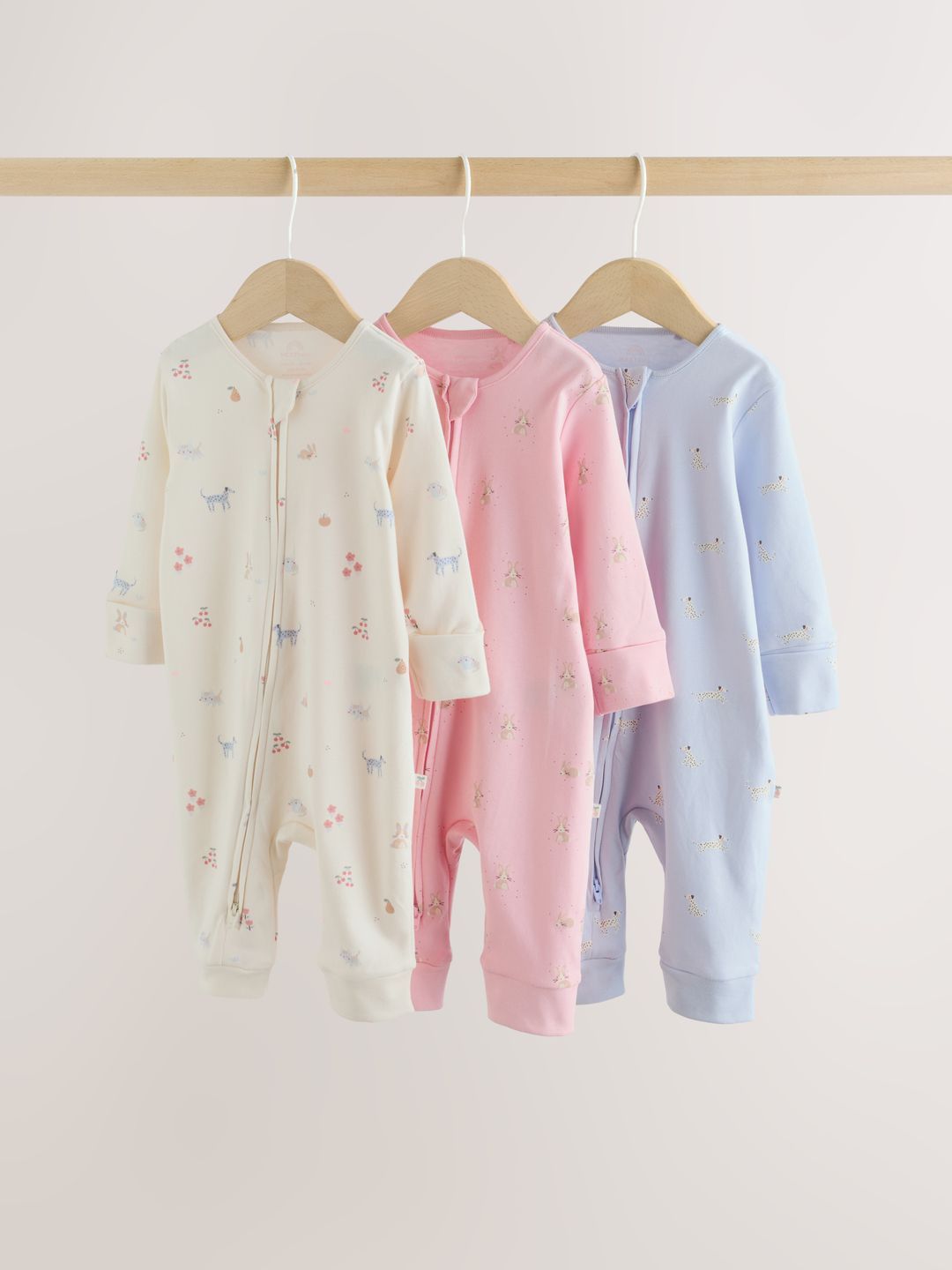 NEXT Infants Pack of 3 Printed Cotton Sleepsuits