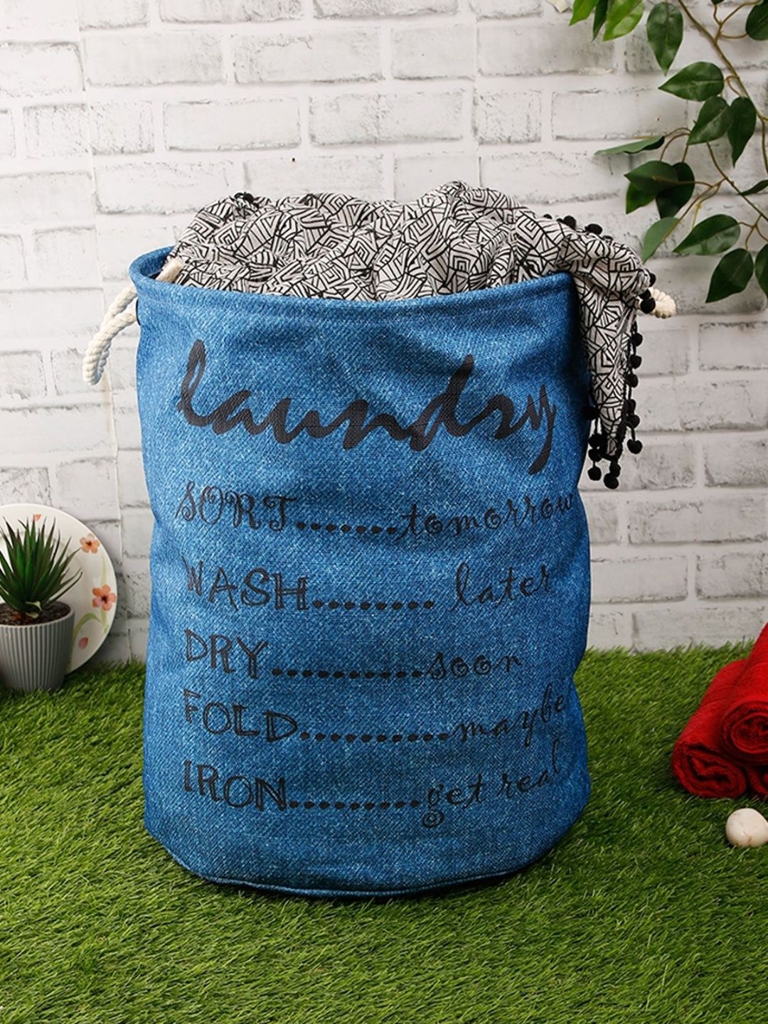 Aura Blue & Black Printed Foldable Laundry Bag - 50L-image-35