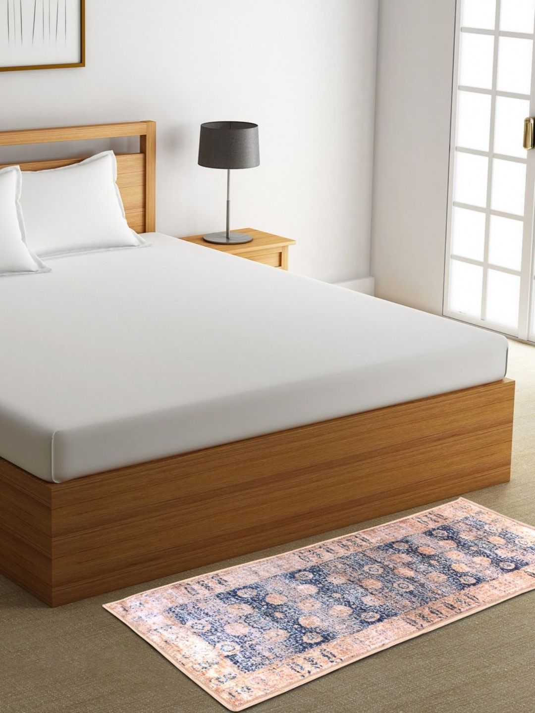 Aura Blue & Beige Abstract Printed Bed Runner