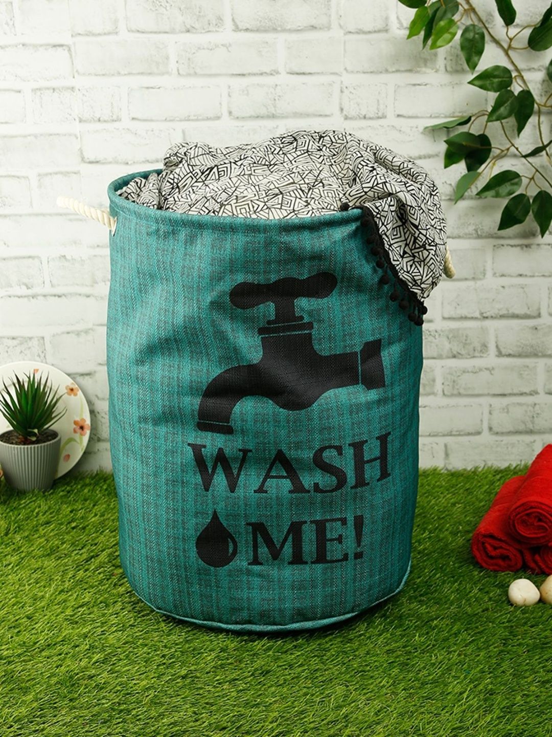 Aura Sea Green & Black Printed Foldable Laundry Bag - 50L-image-34