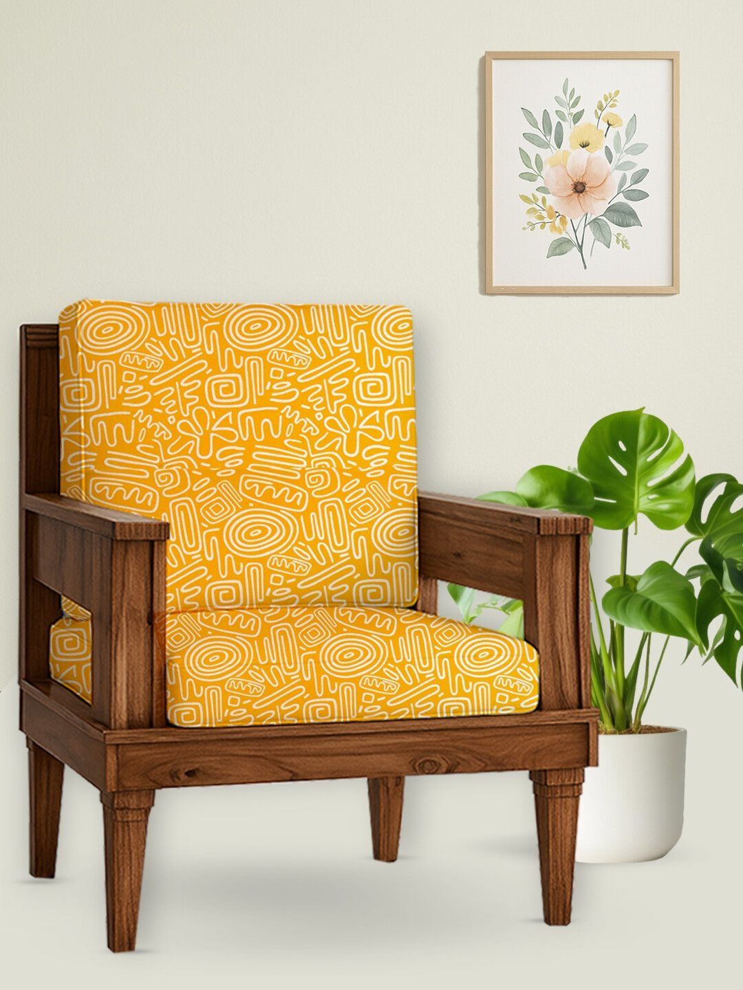 HOTKEI 2Pcs Yellow & White Abstract Printed 200 GSM Stretchable Sofa Covers-image-32