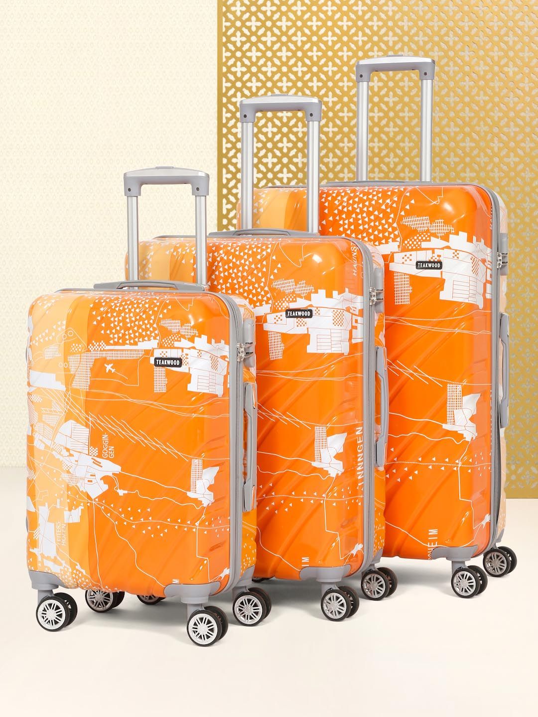 Teakwood Leathers Set Of 3 Textured Hard Suitcase Trolley Bags-Cabin, Medium & Large- 191L-image-42