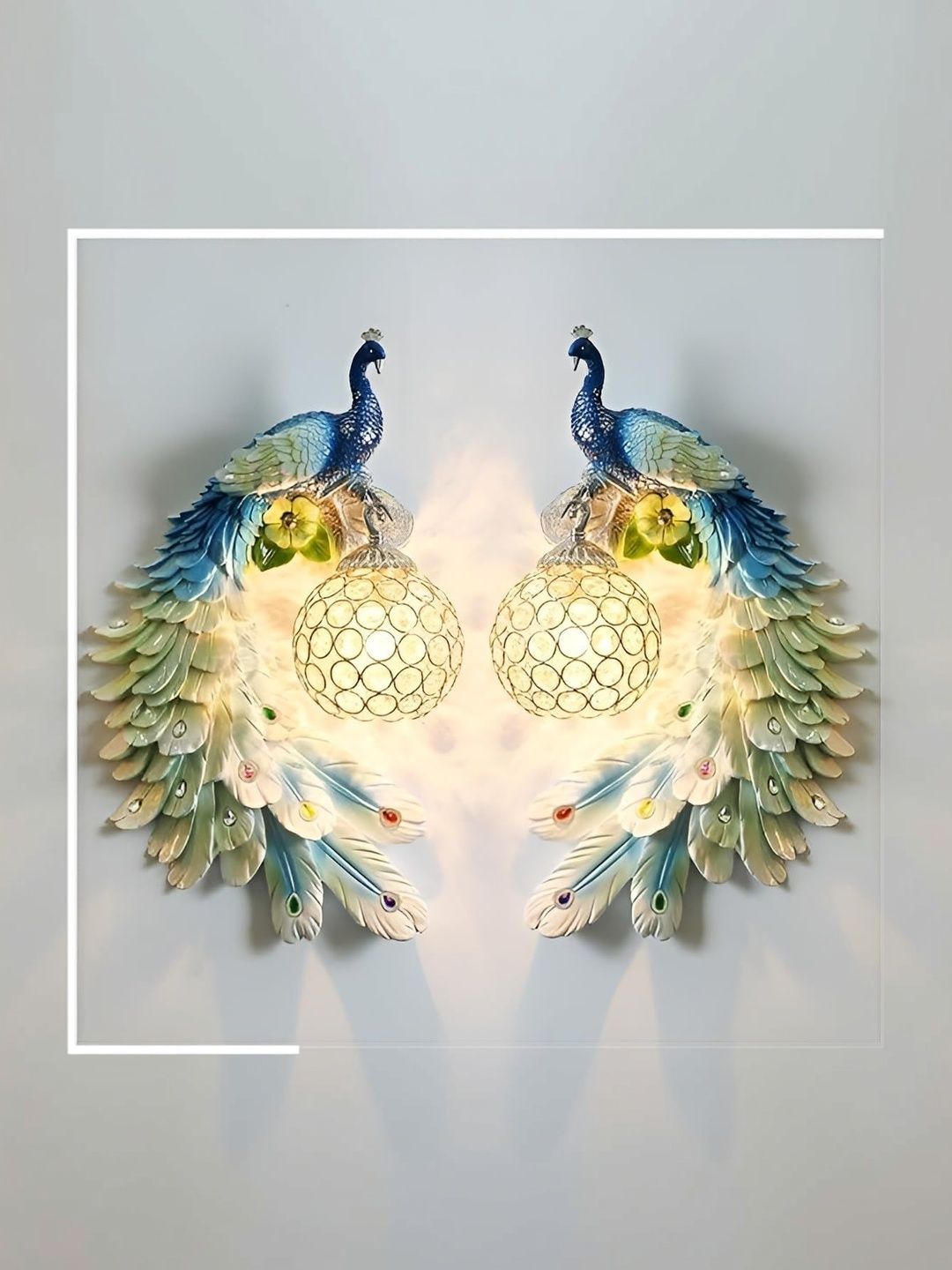 DA DECOR HUB Blue & Blue Textured Acrylic Traditional Spherical Shaped Wall Lamp-image-22