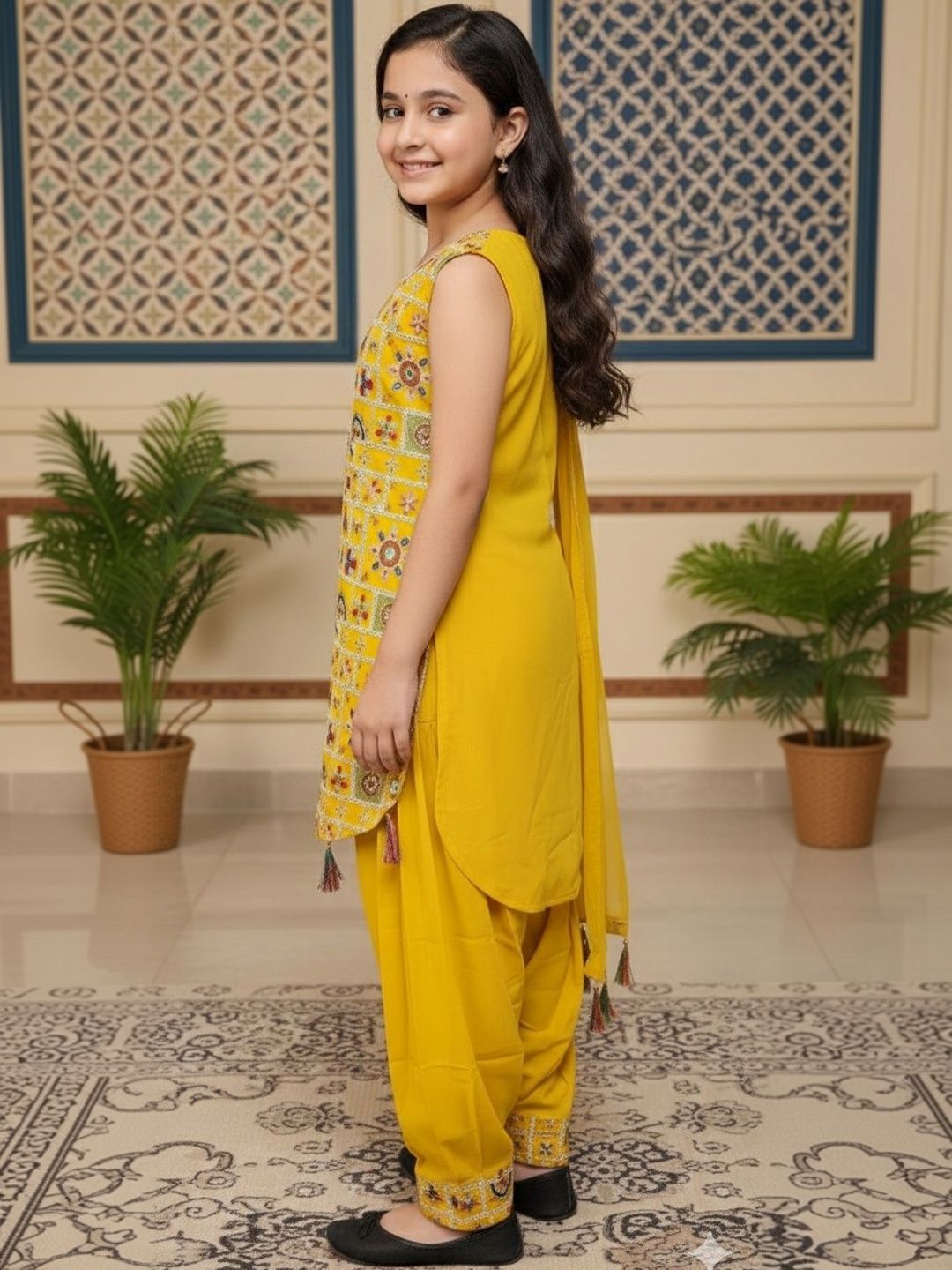 KALINI Girls Ethnic Motifs Embroidered Regular Thread Work Kurta with Patiala & With Dupatta-picture-41