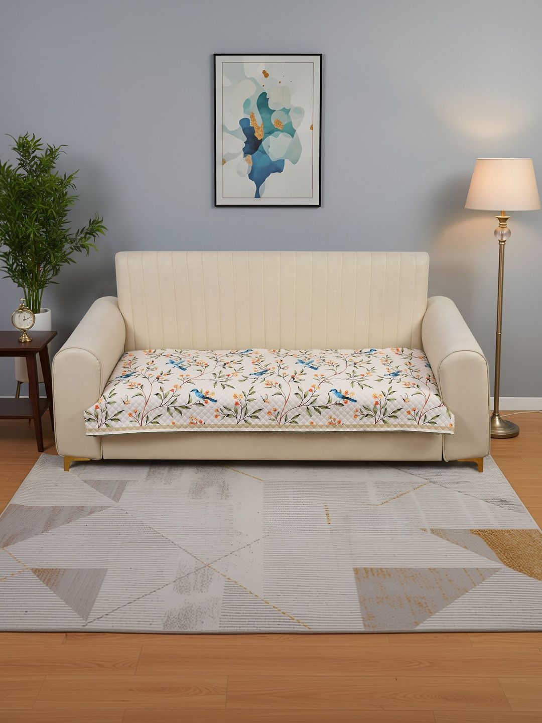 DFH Multicoloured & White Printed 1 Piece Sofa Cover Without Arms-picture-20