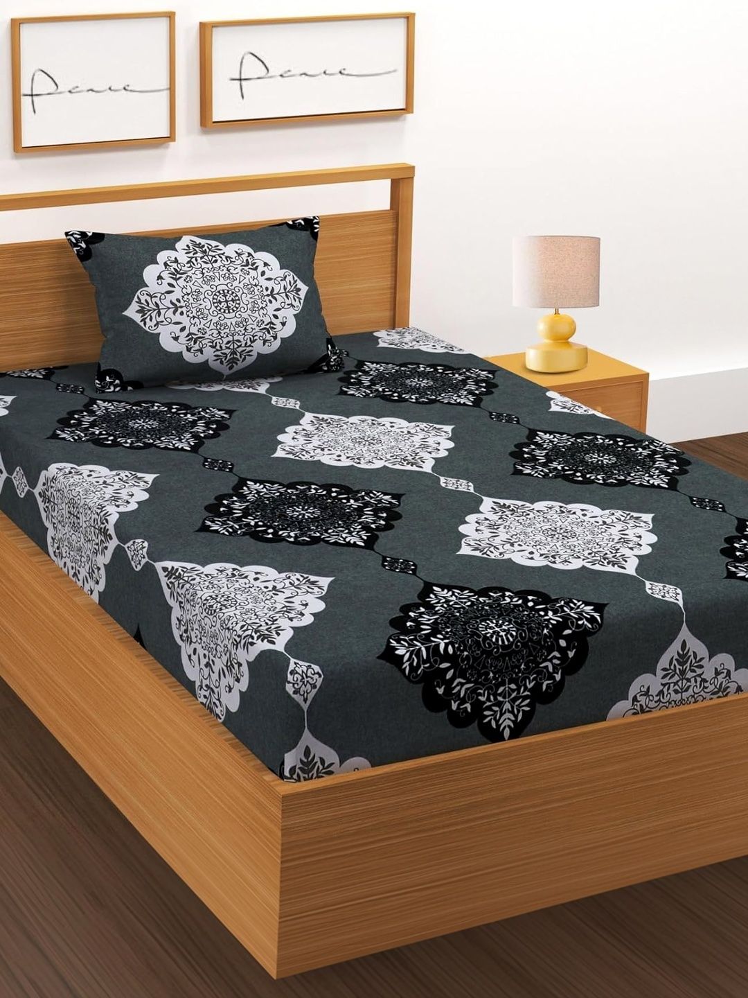 BLUEDOT Grey & Multicoloured Ethnic Motifs 210 TC Single Bedsheet with 2 Pillow Covers-picture-7