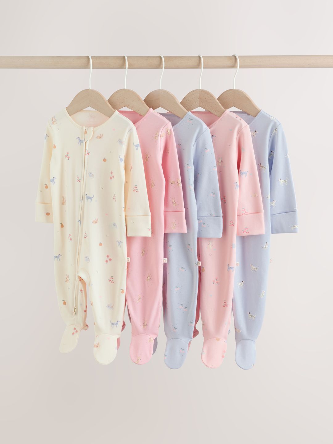 NEXT Infants Pack of 5 Printed Cotton Sleepsuits-picture-33