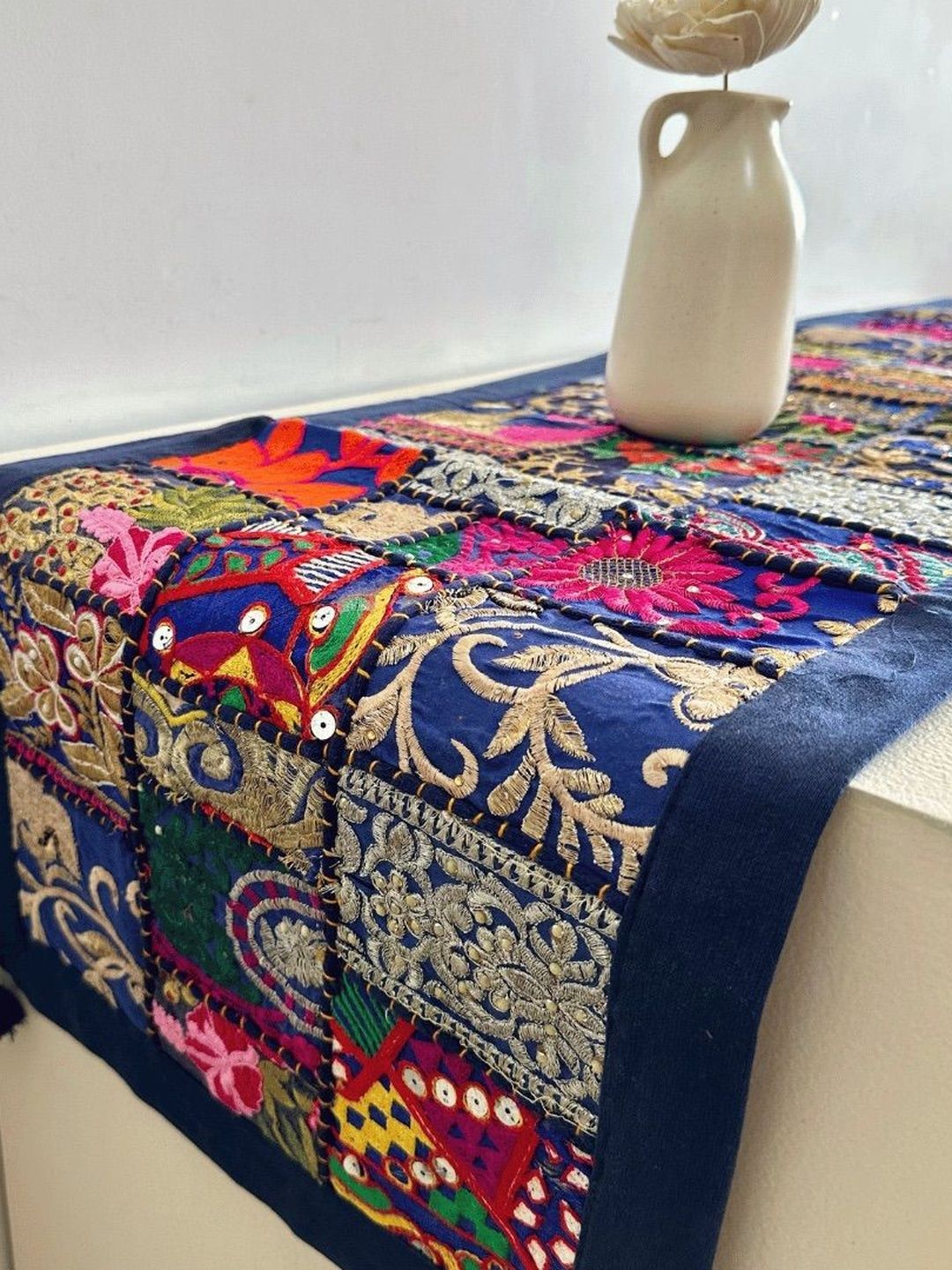 Atrangi Studio Blue & Red Printed Patchwork Runner