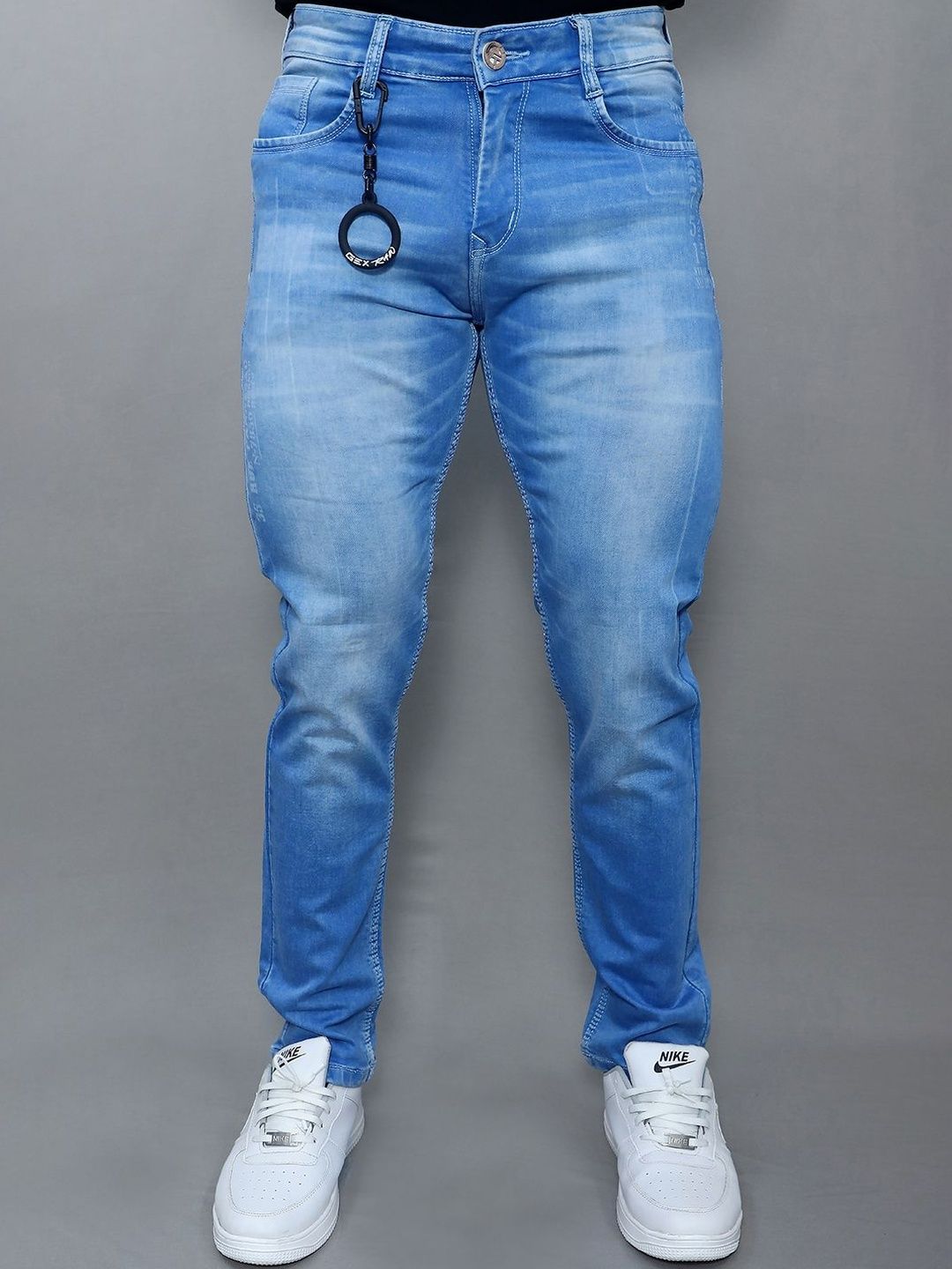 GEX Men Regular Fit Mid-Rise Light Fade Acid Wash Stretchable Jeans