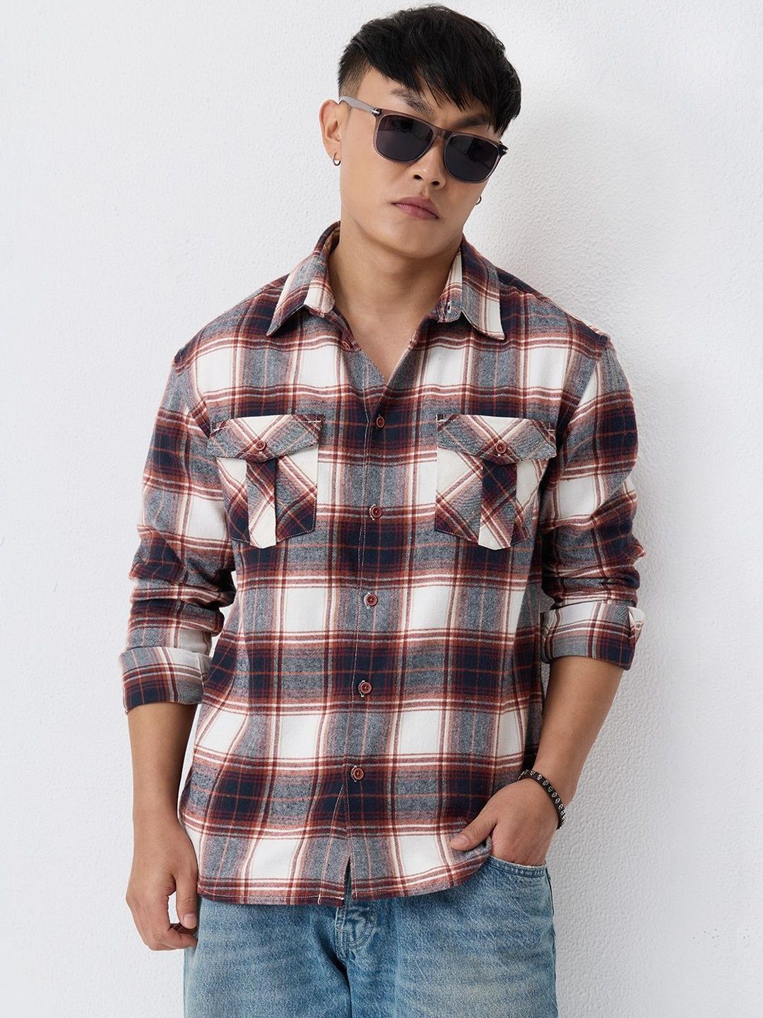 The Souled Store Men Regular Fit Checked Blue Shirts-image-5