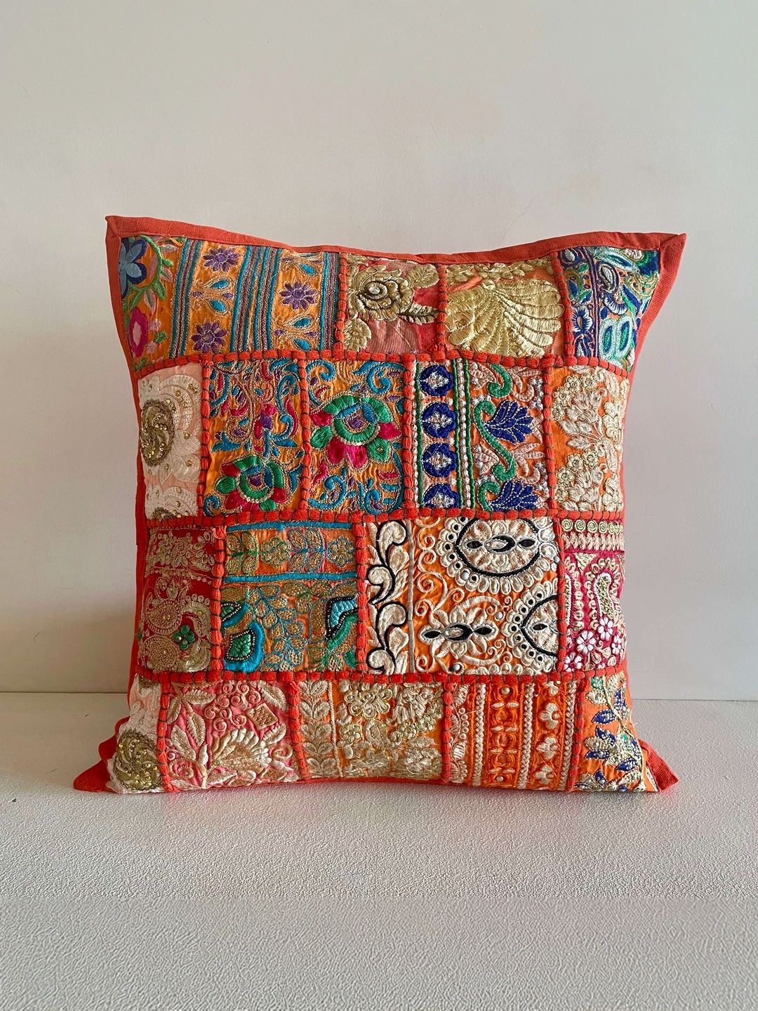 Atrangi Studio Orange & Multicoloured Set of 2 Embellished Square Cushion Covers-picture-15