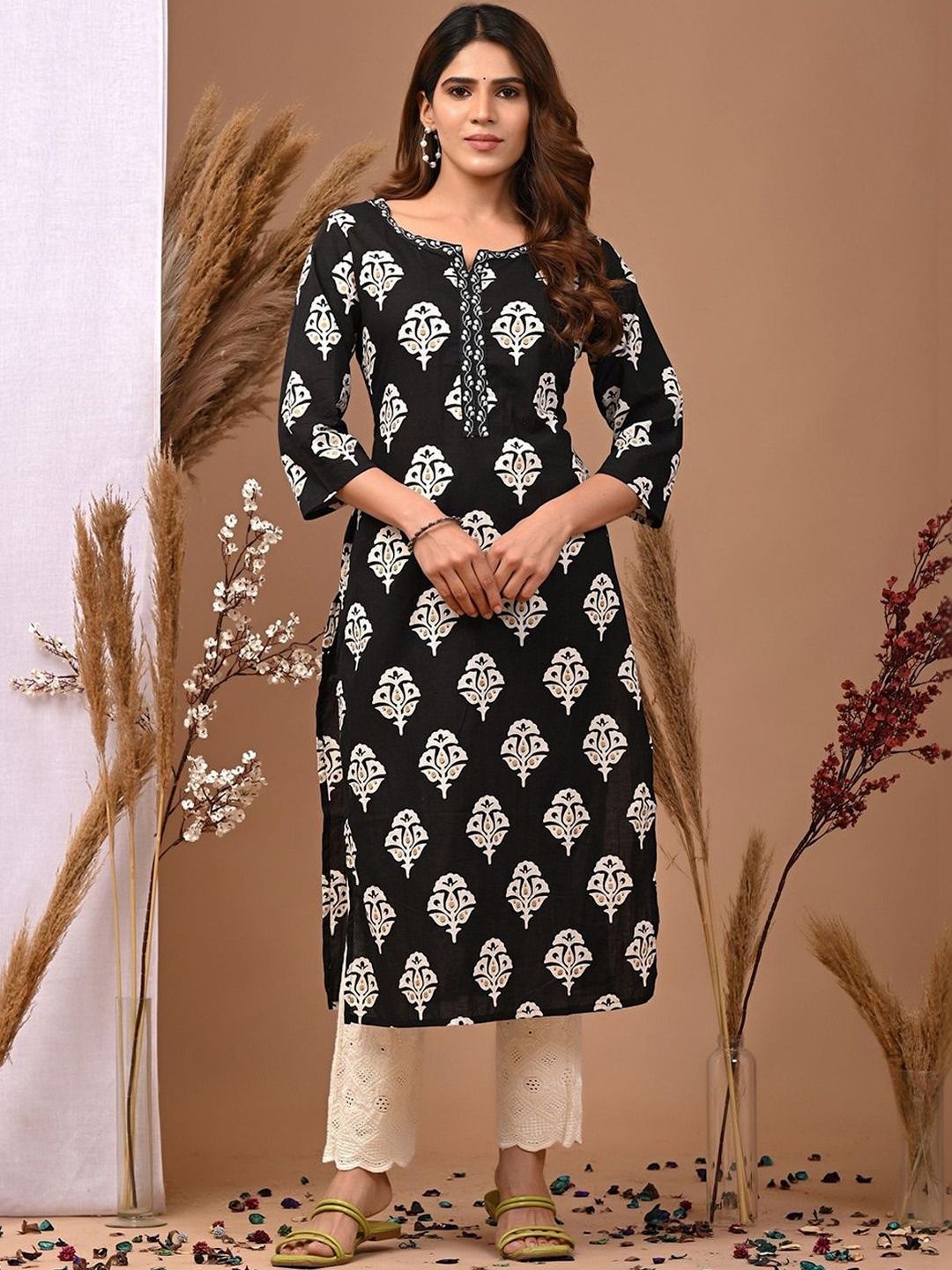 lavandis Ethnic Motifs Printed Thread Work Pure Cotton Blend Thread Work Kurti-image-49