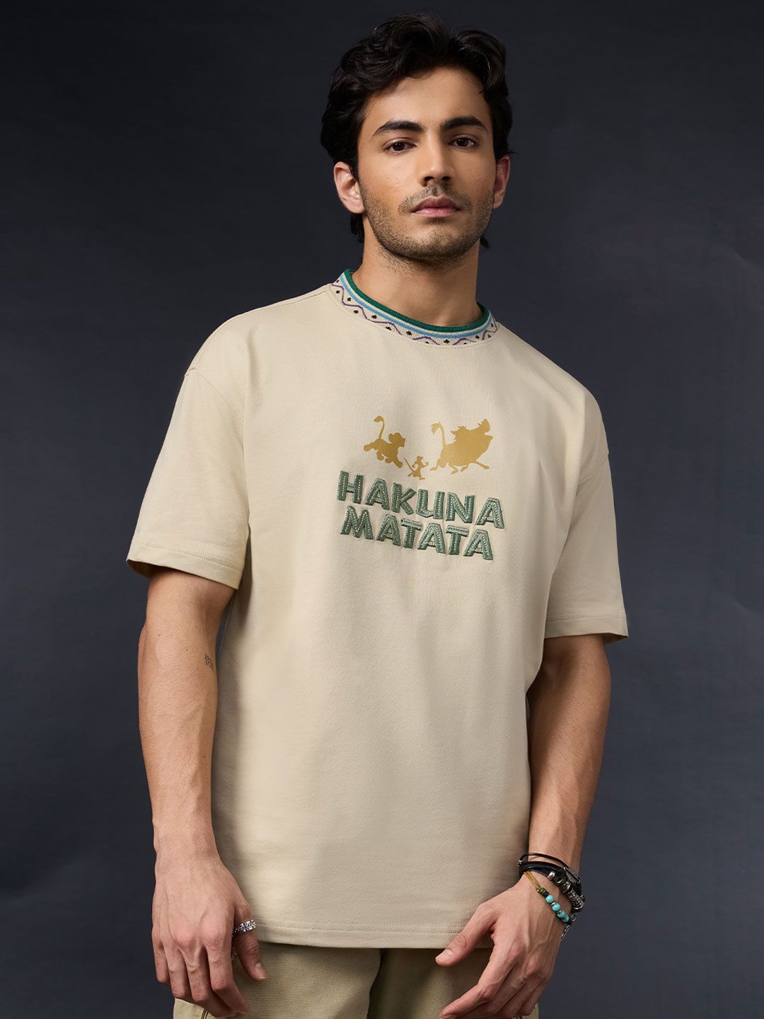 The Souled Store Men Oversized Fit Disney Printed Beige T-Shirts-picture-28