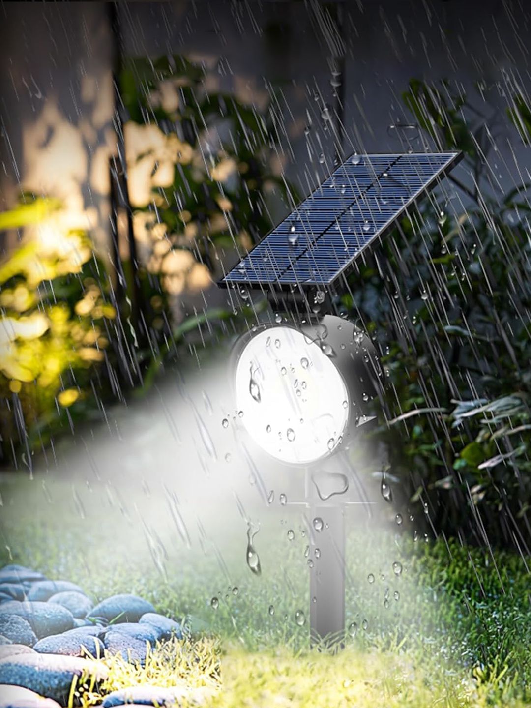XERGY Pack Of 2 White Auto On/Off Waterproof 3 Modes Solar Powered LED Spot Lights