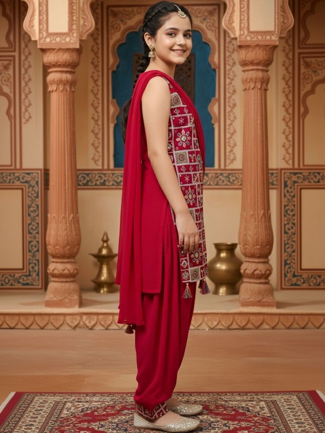 Aarika Girls Ethnic Motifs Embroidered Regular Thread Work Kurta with Patiala & With Dupatta-picture-33