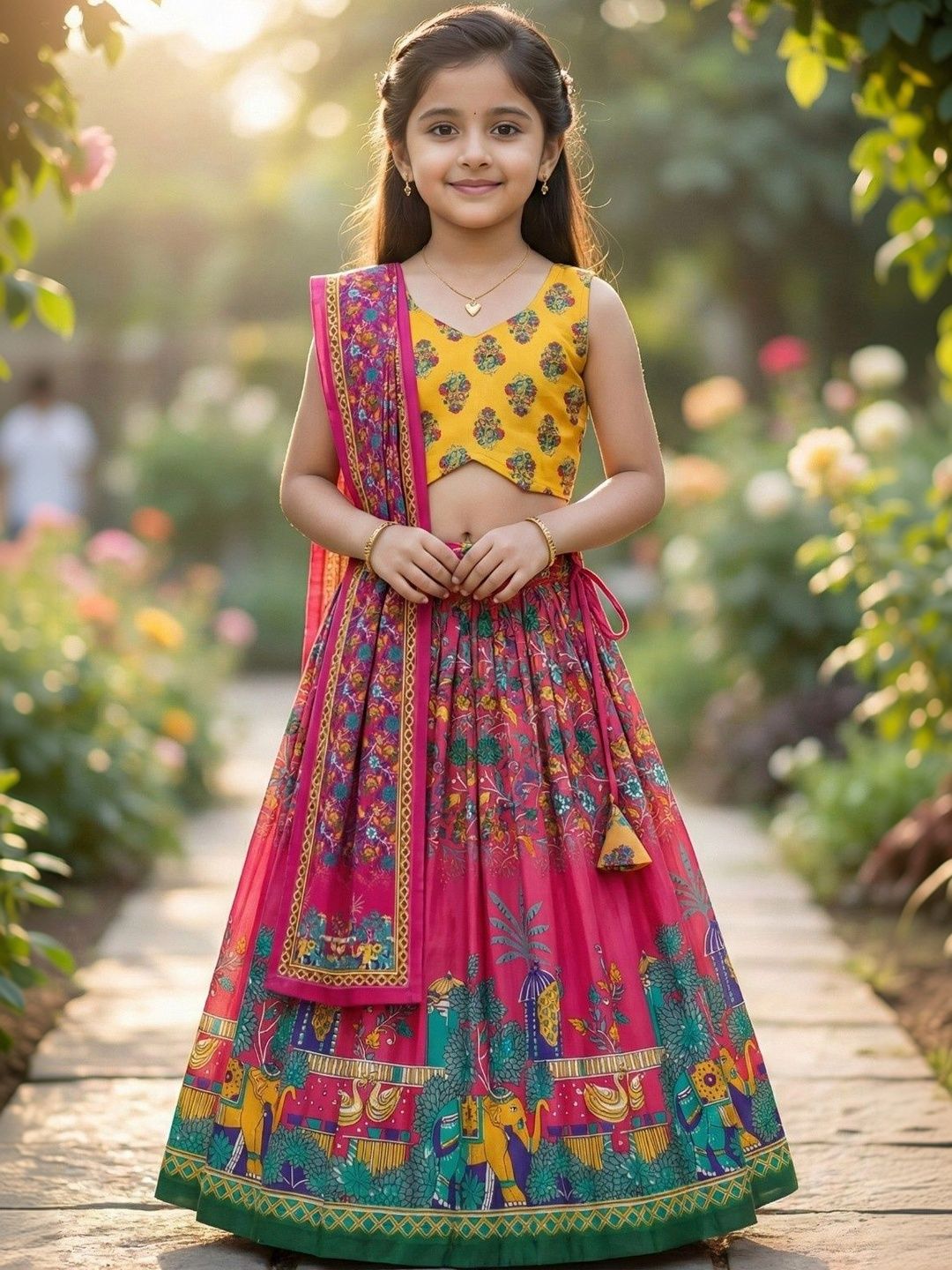 BAESD Girls Printed Ready to Wear Lehenga & Blouse With Dupatta