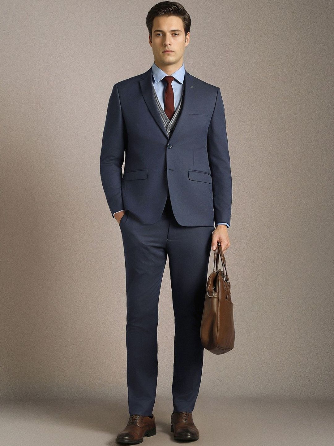 Louis Philippe Slim-Fit Single-Breasted Three-Piece Suit-image-35