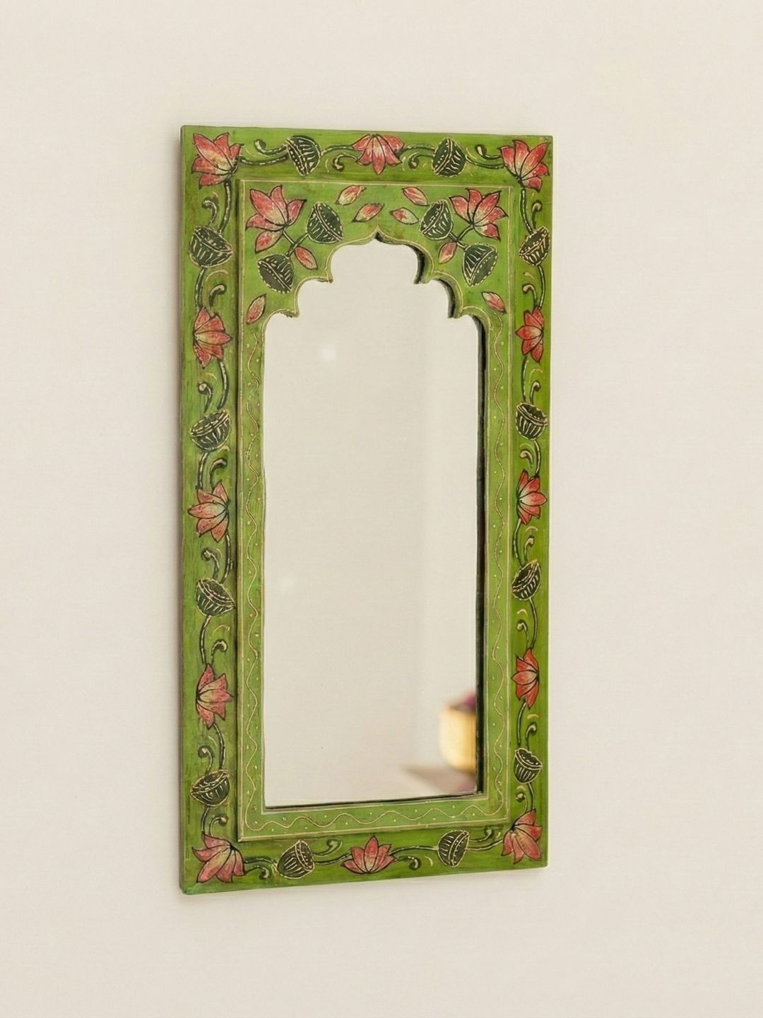 Atrangi Studio Green Handpainted Wooden Mirror
