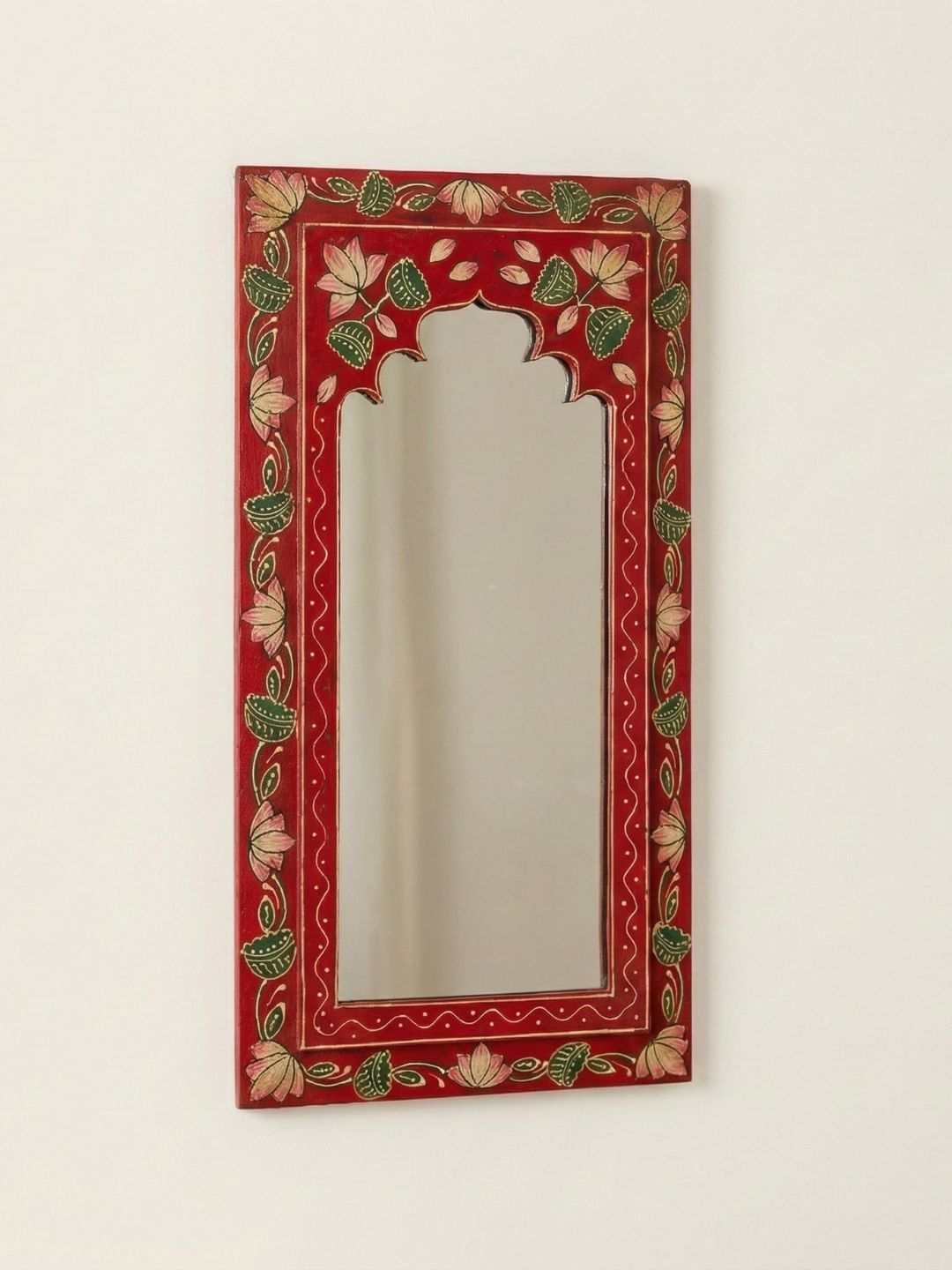 Atrangi Studio Heritage Red Handpainted Wooden Mirror-picture-12