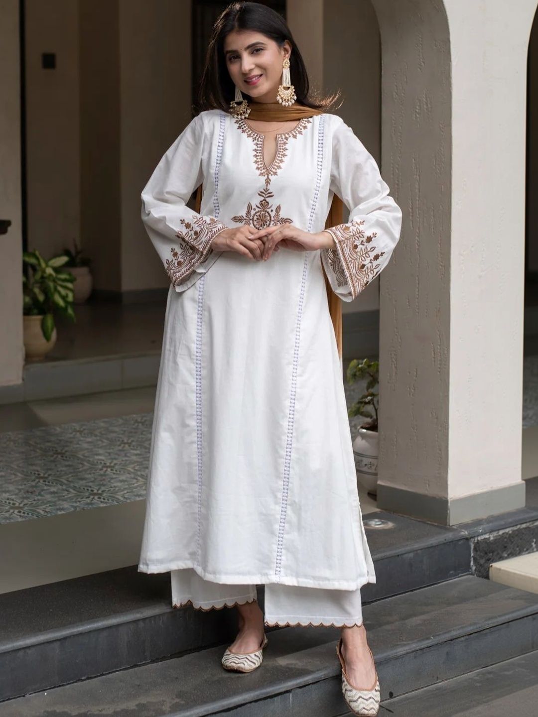 Laxmichhaya Women Round Neck Embroidered Kurta with Palazzos and Dupatta-picture-25