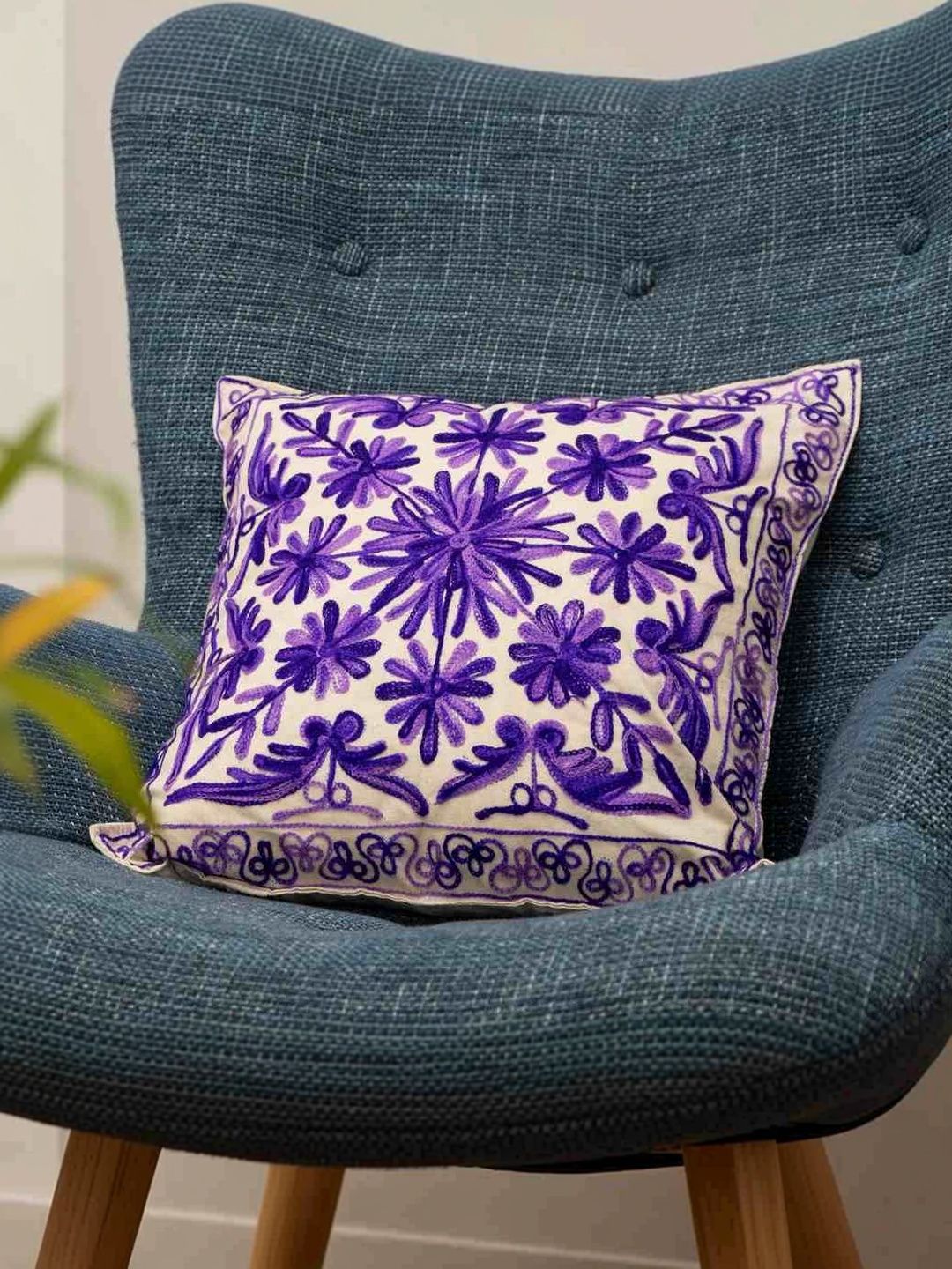 Atrangi Studio Violet & White Set of 2 Floral Square Cushion Covers-picture-12