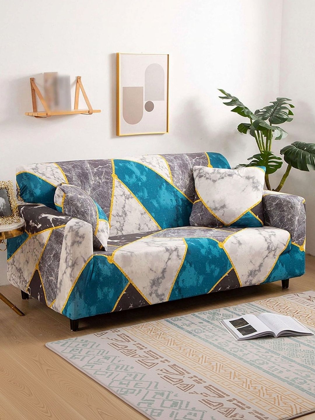 Furshine Multicoloured Printed Polyester Blend 1 Piece Sofa Cover With Arms-picture-13