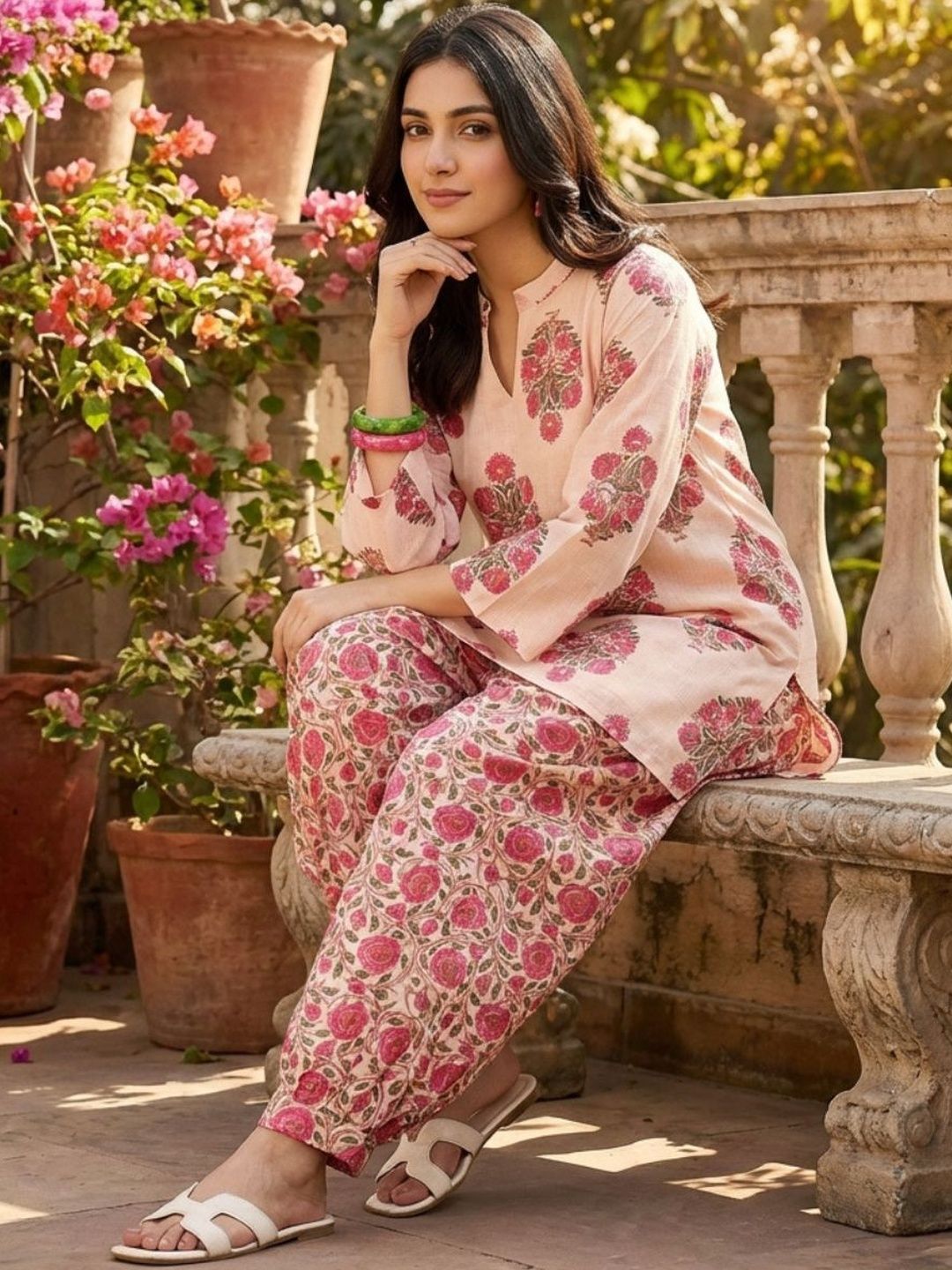 Youthnic Women'Linen Floral Print Summer Wear Straight Short Kurti With farshi Salwar Set-picture-42