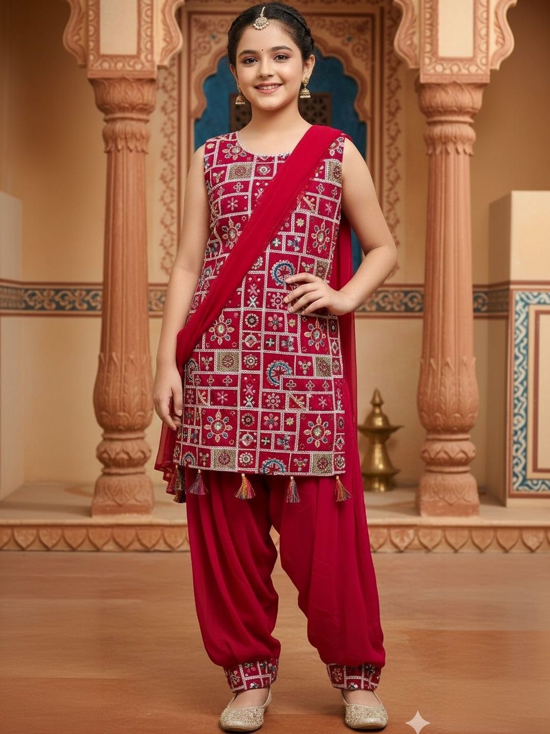 Sangria Girls Printed Kurta & Palazzos Kurta Sets-picture-14