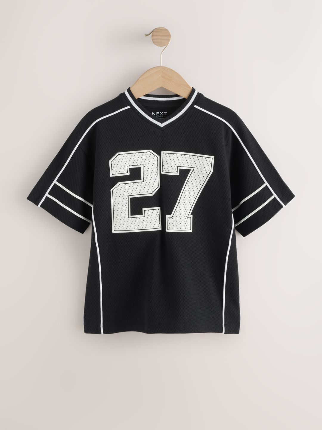 NEXT Boys Varsity Printed V-Neck Drop-Shoulder Sleeves Pure Cotton T-shirt