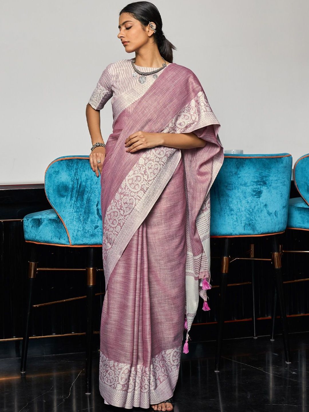 Sutriti Woven Design Zari Linen Blend Designer Saree