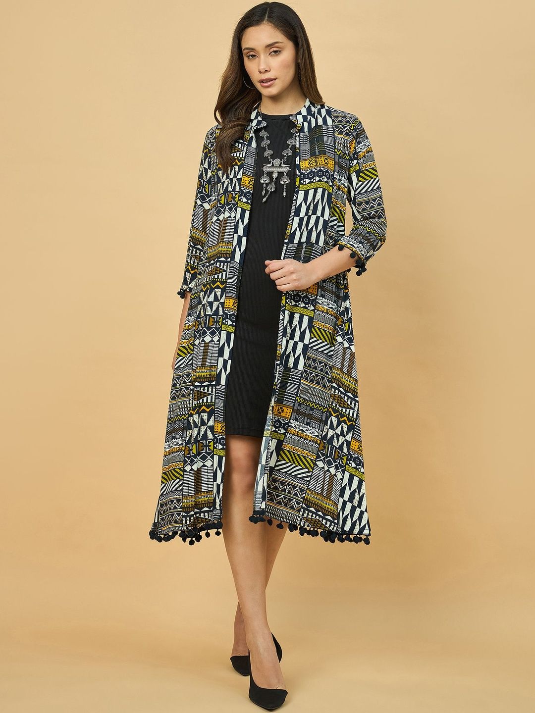 Azira Women Printed Tasselled Longline Shrug-picture-9