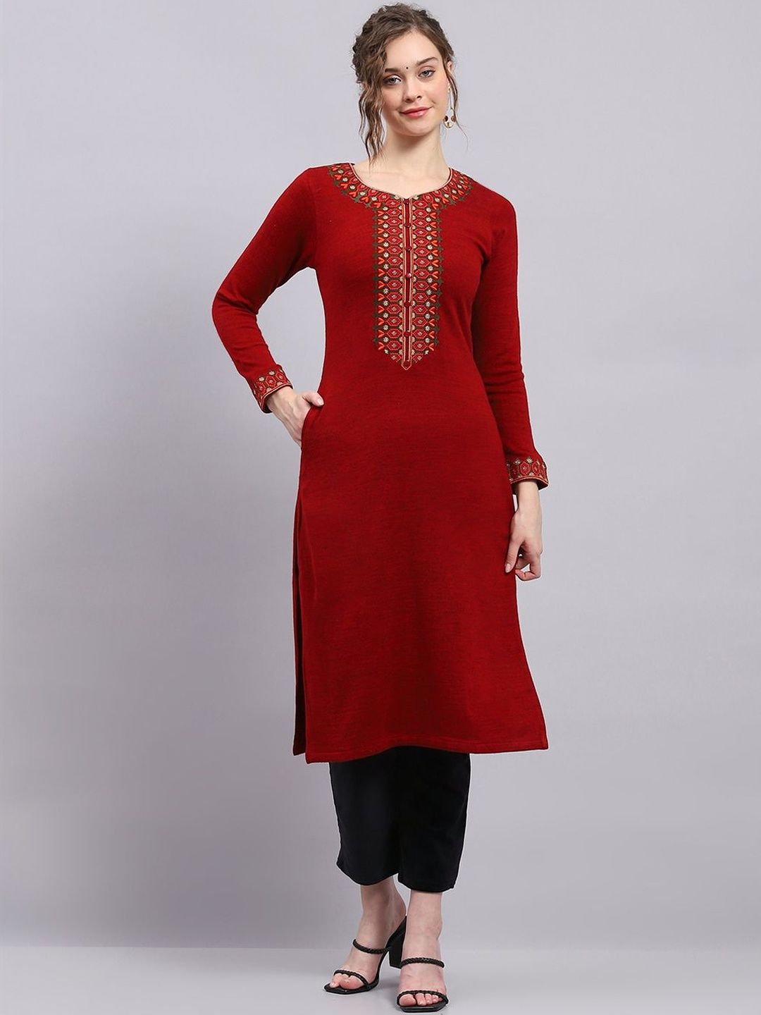 Monte Carlo Ethnic Motifs Embroidered Thread Work Thread Work Kurti-picture-45