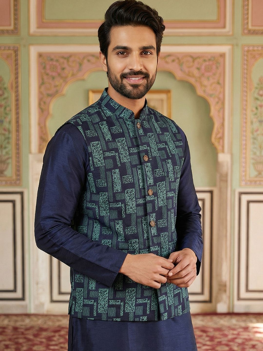 Jompers Woven Design Nehru Jackets-picture-46