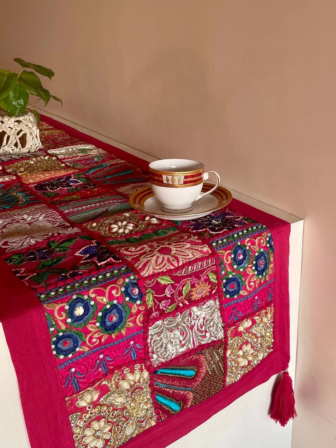 Atrangi Studio Pink Patchwork Table Runner-picture-20