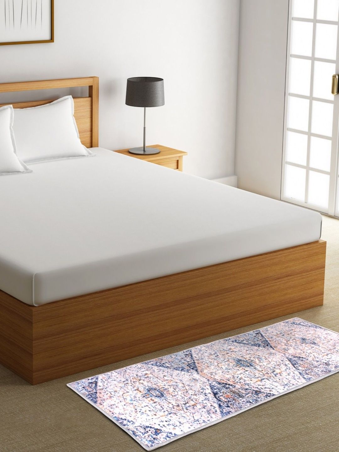 Aura Blue & Beige Abstract Printed Bed Runner