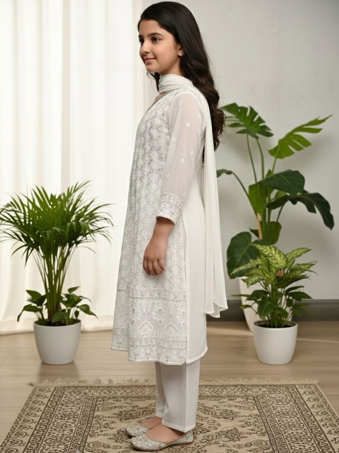KALINI Girls Ethnic Motifs Embroidered Regular Thread Work Kurta with Trousers & With Dupatta-picture-27
