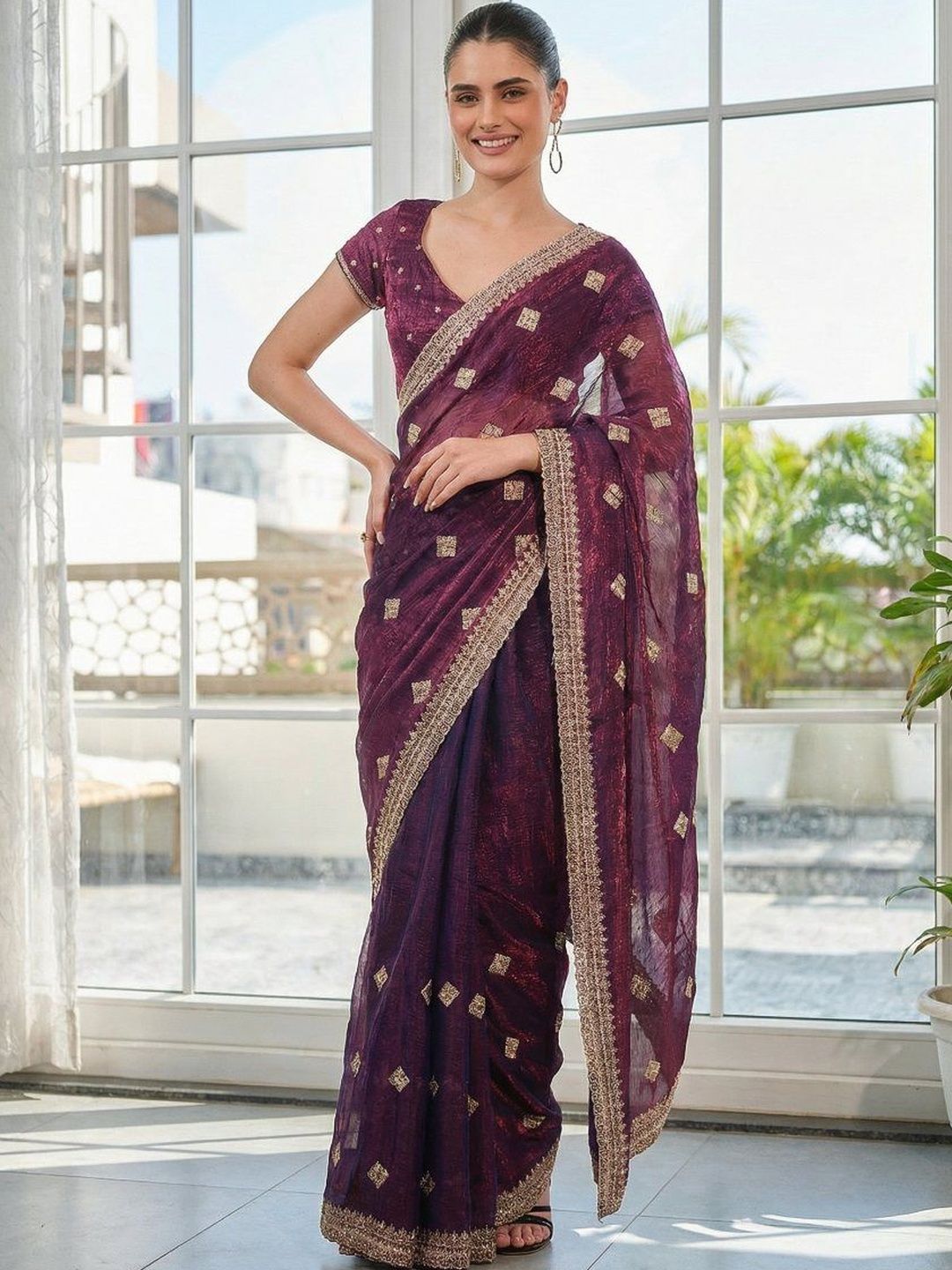 Mitera Embellished Zari Tissue Heavy Work Saree-picture-14