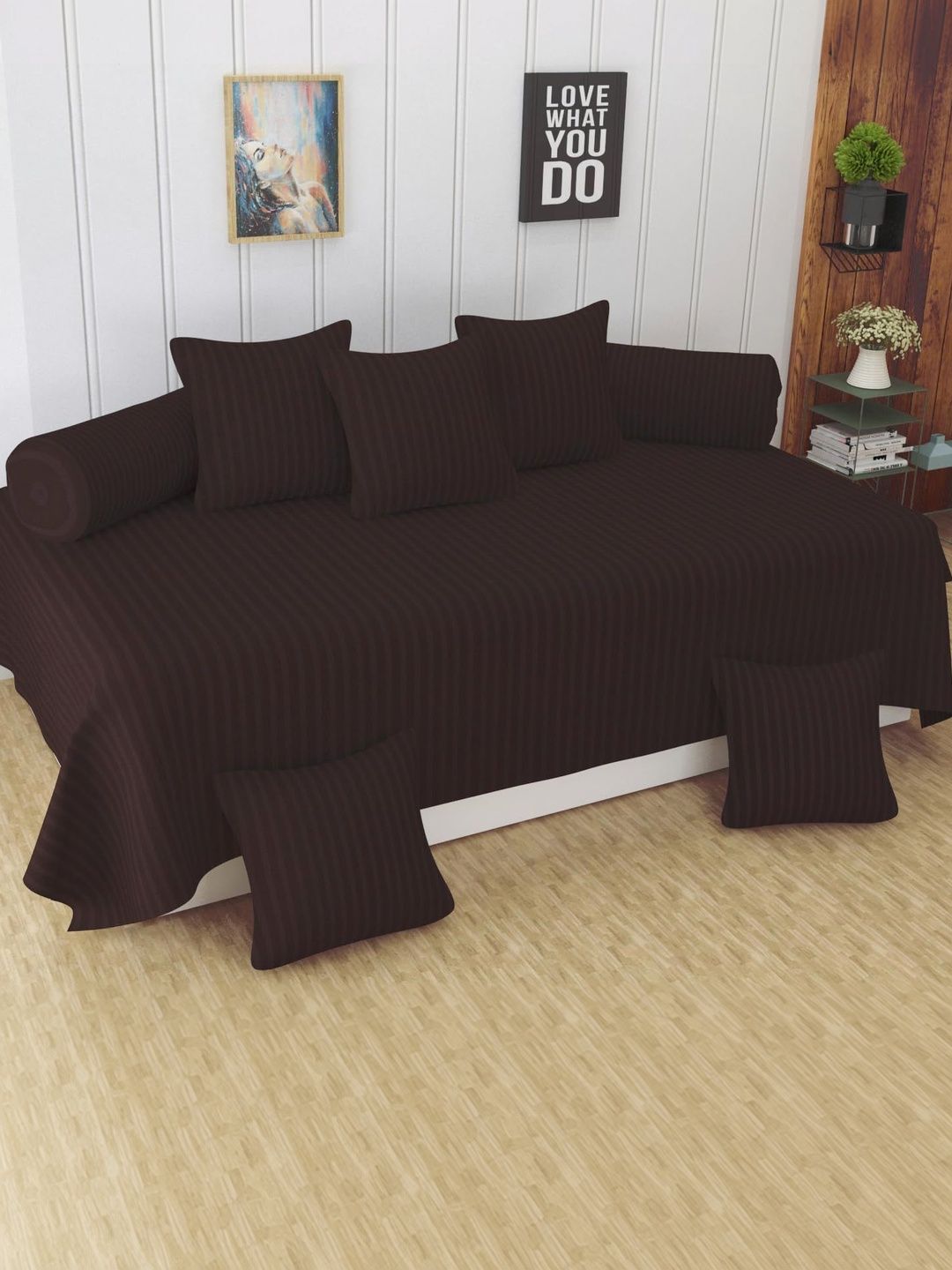 Aura Set Of 8 Brown Striped Cotton Diwan Set-picture-16