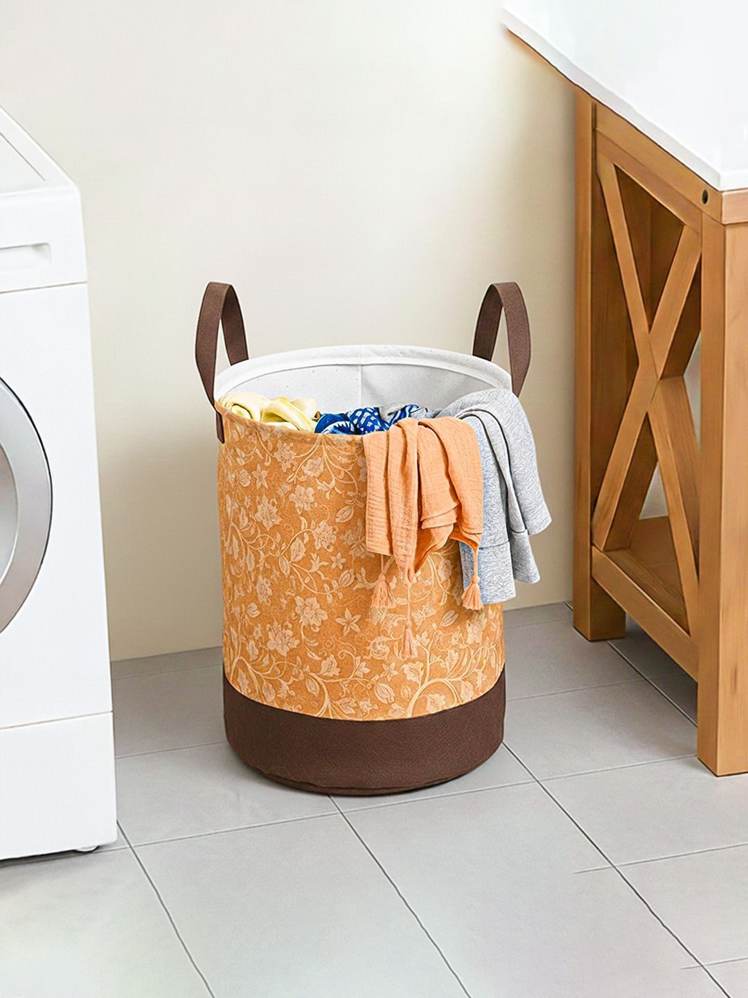 Aura Brown & Orange Printed Foldable Laundry Bag 45 L-image-14