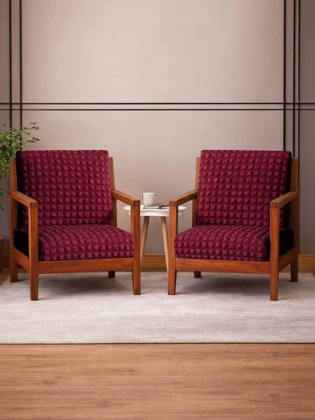 Cortina Maroon & Maroon Polyester Blend 2 Piece Sofa Cover Without Arms-picture-47