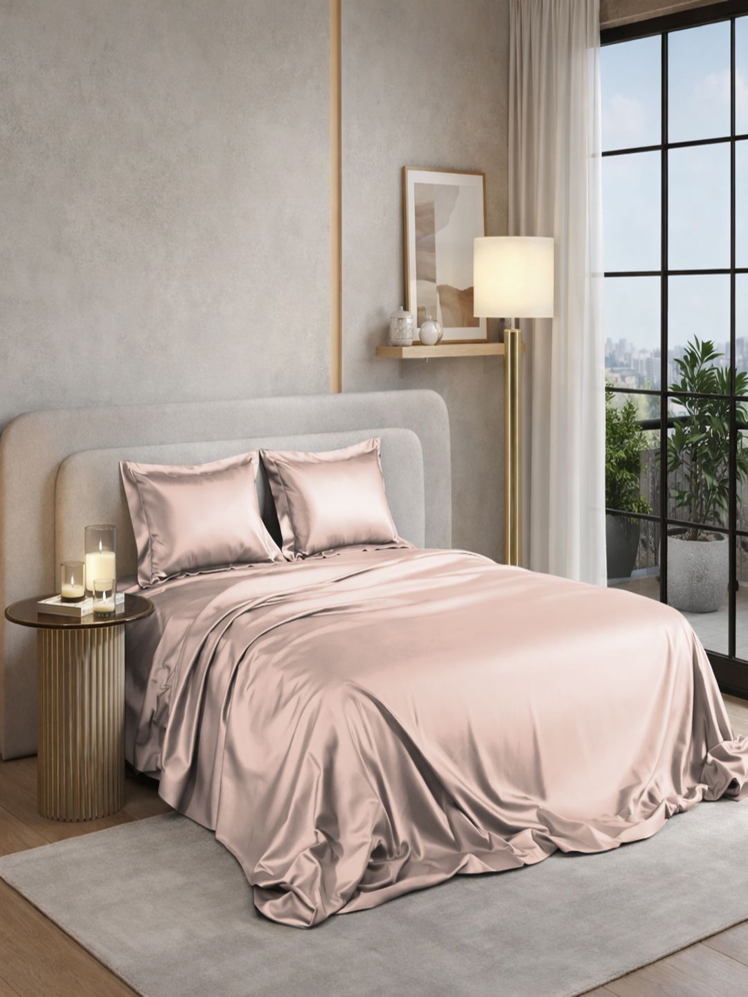 RRC Beige 210 TC King Bedsheet with 2 Pillow Covers-image-2