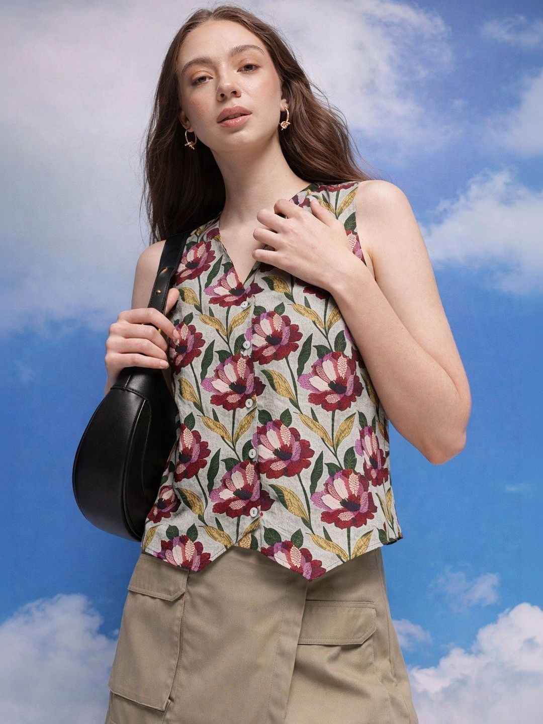 Klotden Floral Print Cotton Blend Top