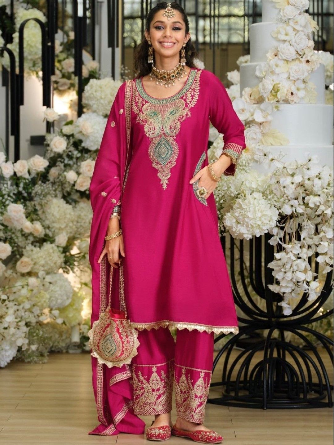 AUTUMN LANE Women Ethnic Motifs Embroidered Regular Thread Work Kurta with Trousers & With Dupatta-picture-14