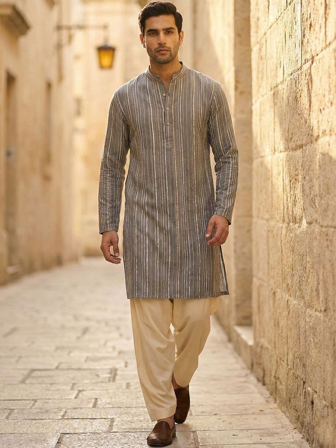 CHHAAP Men Striped Regular Kurta with Patiala-picture-11