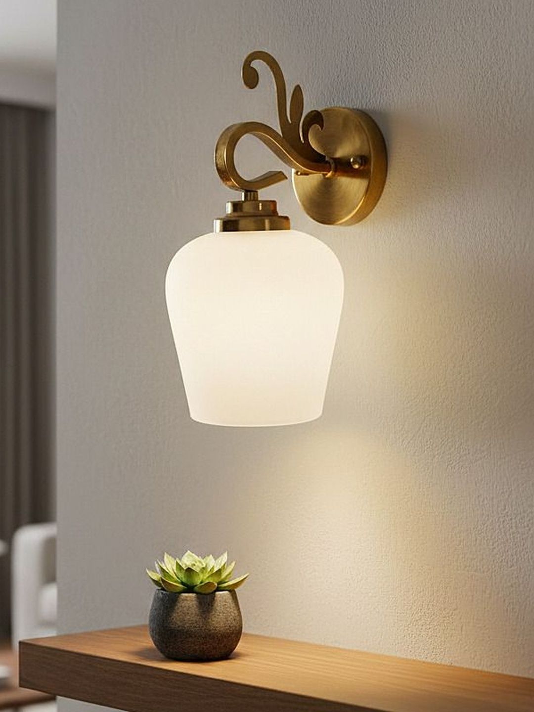 LHC White & Gold-Toned Glass Contemporary Wall Lamp