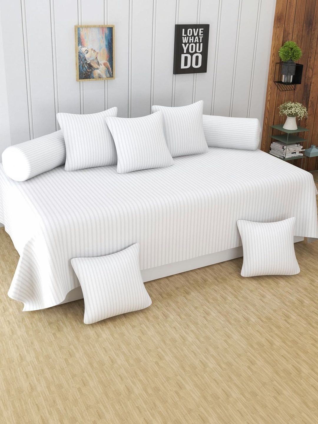 Myntra Elegant Homes White Striped Cotton Diwan Set-picture-20